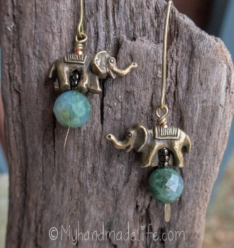 Elephant Earrings Faceted Aventurine Stone Elephant Lovers Earthy Boho Hippie Animal Lover Jewelry Woodland Earrings Under 20 image 8