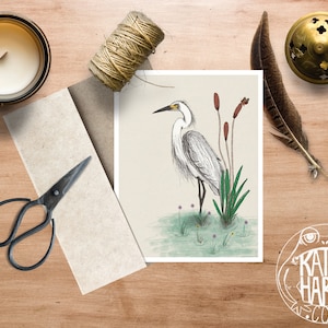 Carte de note d’aigrettes | Original Design and Drawing par Kathy Hardy | Merci carte | Carte de note vierge | Carte de note unique | Carte de voeux mignonne