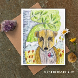 Bär Stimmen Notizkarte | OriginalZeichnung von Kathy Hardy | Stimmzettel Bär | Blanko Notecard | Einzigartige Grußkarte | Süße Grußkarte
