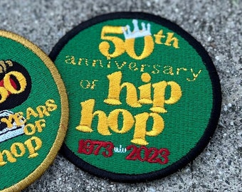 50th Anniversary of Hip Hop Patch | Hip Hop Memorabilia 50th Anniversary Patch 50 Years of Hip Hop Embroidered Patch DJ Gift Music Teacher