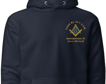 Masonic Gift Customized Mason Hoodie Personalized Freemason Blue Lodge Hoodie Premium Embroidered Custom Mason Sweatshirt
