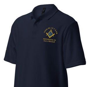 Masonic Polo Shirt |  Freemason Personalized Polo Customized Embroidery Premium Embroidered Golf Shirt Custom Mason Lodge Shirt with Collar