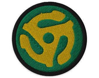45rpm Adapter Iron On Patch: Old School Music, DJ Gift