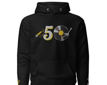 Hip Hop 50th Anniversary Hoodie Embroidered | Celebrate 50 Years of Hip Hop Streetwear Apparel DJ Gift Rapper Sweatshirt Rap Concert Hoodie