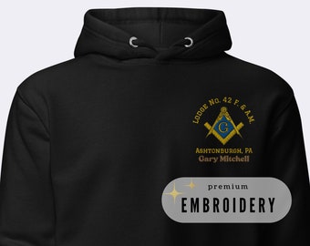 Masonic Hoodie | Personalized Freemason Blue Lodge Hoodie Customizable Front Embroidery Premium Embroidered Hoodie Custom Mason Sweatshirt