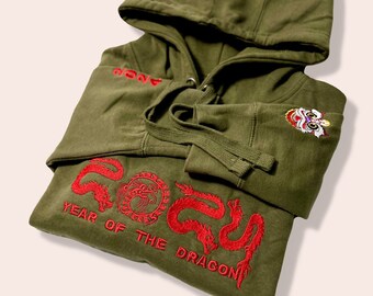 Year of the Dragon Hoodie | Embroidered Dragon Sweatshirt | Celebrate Chinese New Year 2024 Hip Hop Streetwear Apparel Hoodie