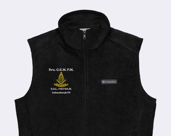 Freemason Past Master Vest | Personalized Columbia Fleece Vest Mason Gift Embroidered Vest with Embroidery Masonic Apparel Freemason