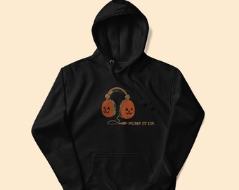 Pumpkin Hoodie | Fall Clothing Hip Hop Halloween Old School Headphones DJ Gift Sweatshirt Embroidered Jack-o-lantern Halloween Party Apparel
