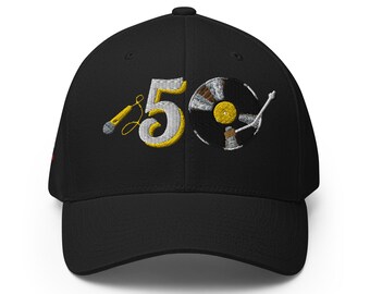 Embroidered Hip Hop 50th Anniversary Hat: Camo Twill Fitted Cap