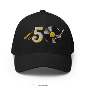 50 Years of Hip Hop Hat Embroidered Premium Twill Fitted Cap Hip Hop Streetwear Apparel DJ Gift Rap Hat 50 Years of Hip Hop Hat Camo Black