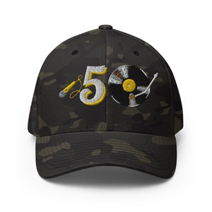 50 Years of Hip Hop Hat Embroidered Premium Twill Fitted Cap Hip Hop Streetwear Apparel DJ Gift Rap Hat 50 Years of Hip Hop Hat Camo Multicam Black