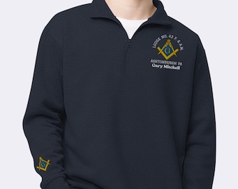 Masonic Quarter Zip Sweatshirt | Pullover Personalized Freemason Blue Lodge Customizable Embroidery Premium Embroidered Custom Mason Sweater