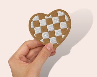 Checkerboard Patch | Black And White Heart Embroidered Patch Checkered Heart Patch Gold Heart Patch DIY Gift Red Checker Print Applique