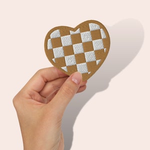 Checkerboard Patch | Black And White Heart Embroidered Patch Checkered Heart Patch Gold Heart Patch DIY Gift Red Checker Print Applique