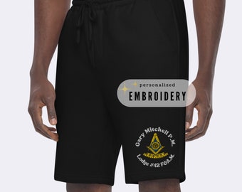 Past Master Mason Shorts | Personalized Embroidered Masonic Mens Fleece Shorts Customizable Mason Past Master Gift Masonic Gifts for Men