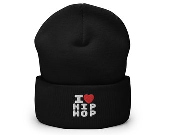 I Love Hip Hop Beanie | 90s Old School Rap Music Skull Cap Embroidered Hip Hop Gift Apparel DJ Gift Hip Hop Fashion Winter Hat Urban Fashion