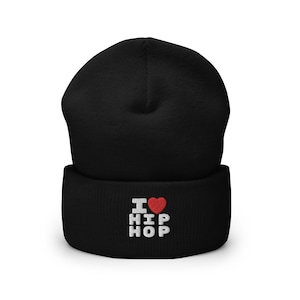 I Love Hip Hop Beanie | 90s Old School Rap Music Skull Cap Embroidered Hip Hop Gift Apparel DJ Gift Hip Hop Fashion Winter Hat Urban Fashion