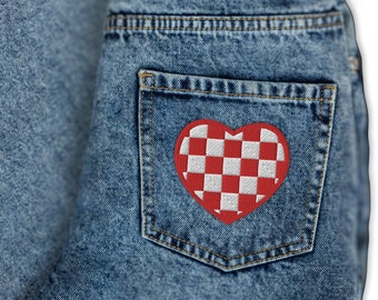 Checker Heart Patch | Checkered Pattern Heart Appliqué Checkerboard Design Patch Checkered Heart Trendy Black and White Checkered Heart