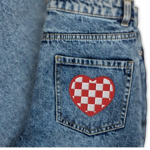 Checker Heart Patch | Checkered Pattern Heart Appliqué Checkerboard Design Patch Checkered Heart Trendy Black and White Checkered Heart