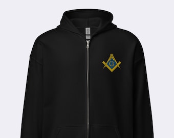 Masonic Zip Hoodie | Master Mason Gift Masonic Embroidered Zipper Jacket with Embroidery Masonic Apparel Personalized Hoodie Masonic Emblem