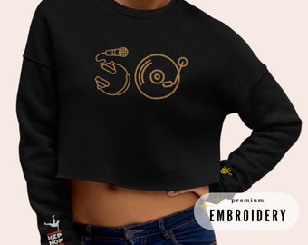 Hip Hop 50th Anniversary Cropped Sweatshirt | Embroidered Sweatshirt Ladies 50th Birthday Gift DJ Apparel Rap Gift 50 Years of Hip Hop