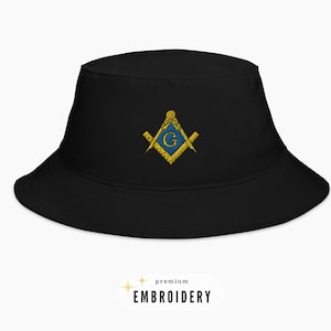 Mason Bucket Hat | Mason Gift Masonic Hat Embroidery Bucket Hat Embroidered Cap Masonic Apparel Personalized Accessories Mason Sponsor Gift