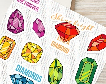 Diamonds Are Forever Sticker Sheet | Diamond Planner Stickers | Gem Scrapbooking Sticker Pack | Rap Lyric Stickers | Hip Hop Decal | Bling