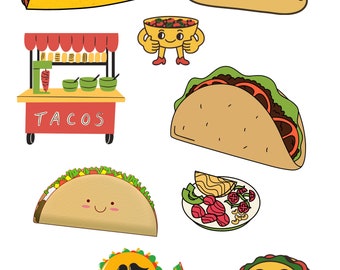 Taco Printable Stickers | Digital Download for Taco Lover | Taco SVG | DIY Sticker Bundle | Foodie Printable | Taco Tuesday Gift | Gift Tags