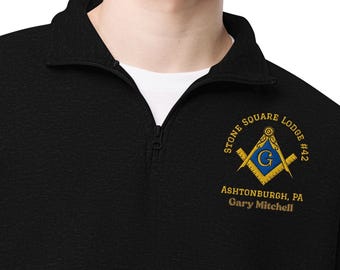 Black Masonic Quarter Zip Custom Embroidered Freemason Pullover Personalized Lodge Apparel Masonic Gift for Him Prince Hall Mason Clothing