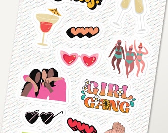 Girl Gang Stickers Bachelorette Scrapbook Sticker Pack Girls Weekend Gift Girls Trip | Girl Gang Planner Sticker Sheet Vinyl Decal