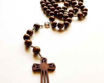 Wooden Rosary Necklace | Wooden Cross Necklace | Rosary Beads | Religious Gift | Faith Based Jewelry | Pastors Gift | Baptism Gift