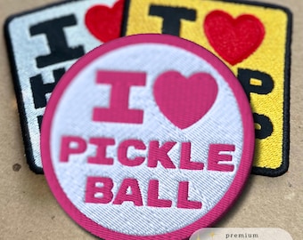 Pickleball Patch | "I Love Pickleball" Embroidered Iron-On Patch