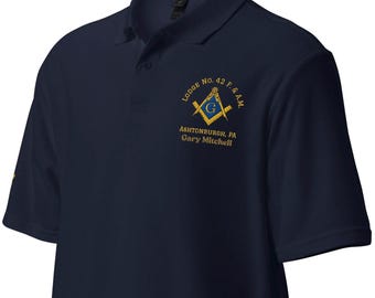 Polo maçonnique |  Polo franc-maçon personnalisé Broderie personnalisée Chemise de golf brodée haut de gamme Chemise personnalisée Mason Lodge avec col