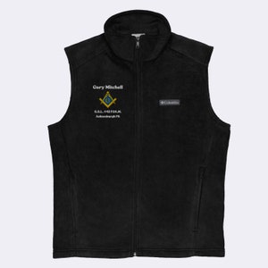Masonic Vest Personalized Columbia Fleece Vest Mason Gift Embroidered Fleece Outerwear with Embroidery Masonic Apparel Jacket Masonic Patch image 3