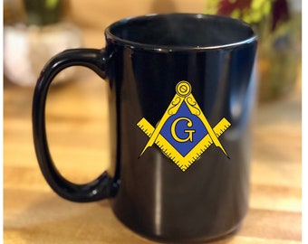 Masonic Mug | Masonic Gift Mug | Group Gifts for Masonic Lodge | Gift Ideas for Coffee Lover Mason | Black Glossy Coffee Mug