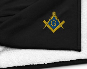 Mason Blanket | Masonic Gift | Black Throw with Mason Emblem | New Mason Gift | Mason Lodge Gift | Premium Embroidered Sherpa Blanket