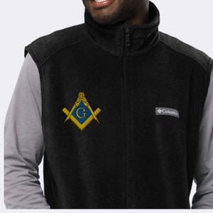 Masonic Vest Personalized Columbia Fleece Vest Mason Gift Embroidered Fleece Outerwear with Embroidery Masonic Apparel Jacket Masonic Patch image 6