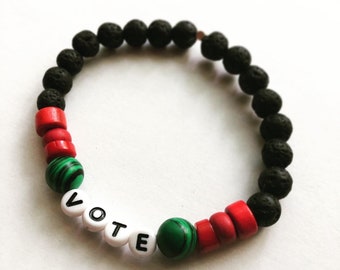 LAST ONE | VOTE Bracelet | Men’s Stretch Bead Bracelet | Political Gift | Pan African Bracelet | Afrocentric Gift | New Voter Gift | Kwanzaa