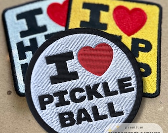 Pickleball Patch | I Love Pickleball Embroidered Hat Patch Iron On Patch DIY Sew On Patch Pickleball Gift Embroidery Jean Jacket Appliqué