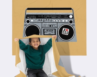 Cozy Home Gift | Old School Hip Hop Boombox Blanket 80s Theme Housewarming Gift Home Decor Music Memorabilia DJ Gift Hip Hop Home Fashion