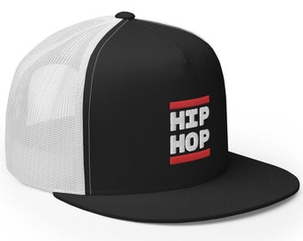 Hip Hop Trucker Hat | Gift for Hip Hop Music Fan | DJ Gift | Baseball Cap with Embroidered Hip Hop Logo | 90s Rap Fan Gift |Trucker Cap