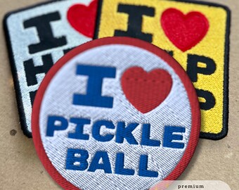 Pickleball Patch | I Love Pickleball Embroidered Patch, Patriotic Colors