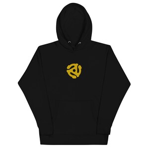 45 Record Adapter Hoodie | Premium Embroidered Unisex Hoodie DJ Gift Old School Music Sweatshirt | Vinyl Record Collector Gift Sweater