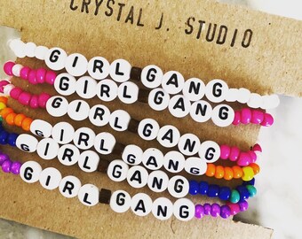 Girl Gang Bracelet | Girls Weekend Gifts | Bachelorette Bracelet Bundle | Girl Power Jewelry | Girls Trip Party Favors | Ombre Bead Bracelet
