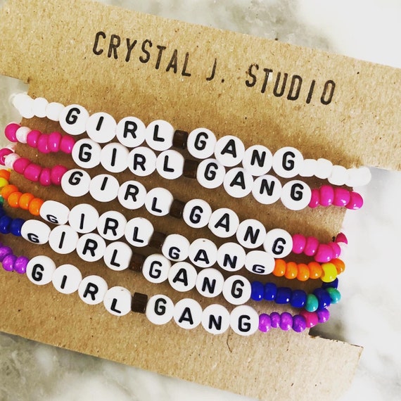 Girl Gang Bracelet | Girls Weekend Gifts | Bachelorette Bracelet Bundle | Girl Power Jewelry | Girls Trip Party Favors | Ombre Bead Bracelet