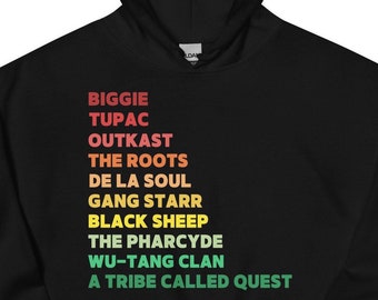 Hip Hop Hoodie | 90s Rap Sweatshirt | Music Teacher Gift | DJ Gift | Hip Hop of the 90s Sweater | Biggie Hoodie | Rasta Colors Unisex Hoodie
