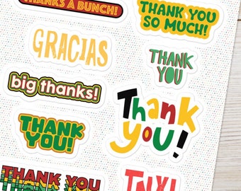 Thank You Stickers | Gracias Sticker Sheet | Gift Tag Stickers | Thank You Decals | Thank you Stickers for Cards | Afrocentric Gift