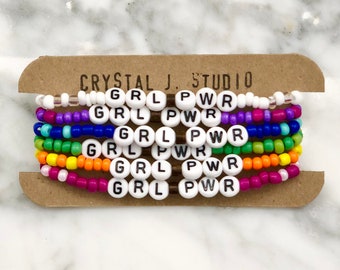 Girl Power Bracelet | Girls Weekend Gifts | Bachelorette Bracelet Bundle | Girl Gang Jewelry | Girls Trip Party Favors | Ombre Bead Bracelet