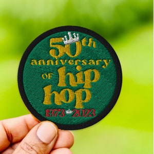 50th Anniversary of Hip Hop Patch | Hip Hop Memorabilia 50th Anniversary Patch 50 Years of Hip Hop Embroidered Patch DJ Gift Music Teacher