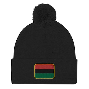 Pan African Flag Pom-Pom Beanie | Pan Africa Gift | Red Black and Green Hat | Afrocentric Gift | Pan Africa Skull Cap | UNIA Flag Apparel